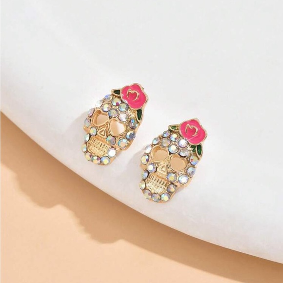 Sugar Skull Shimmer Stud Earrings - Picture 2 of 4